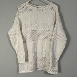 Nan Dorsey Vintage Cotton Open Knit Made in USA Pullover Crewneck Sweater L